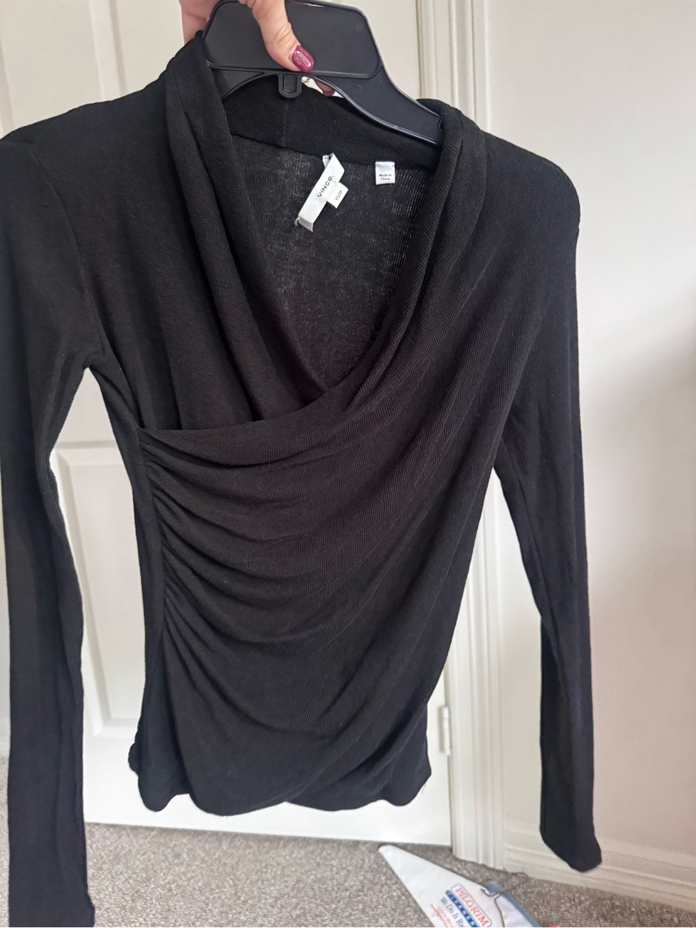 Vince Casual Black Stretchy V-Neck Criss-Cross Top